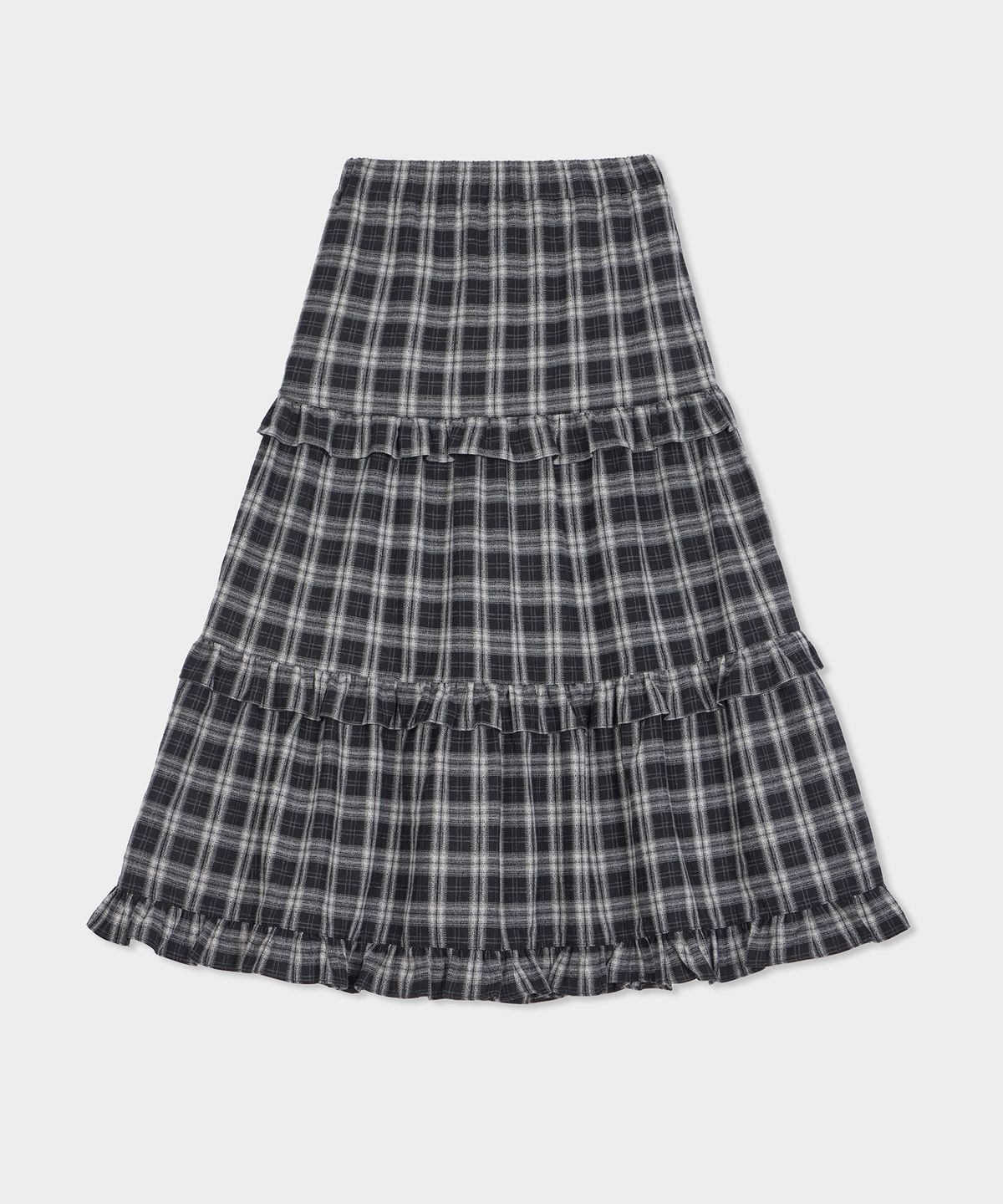 벨로엘(BELLOL) Winter shirring long skirt check BLACK