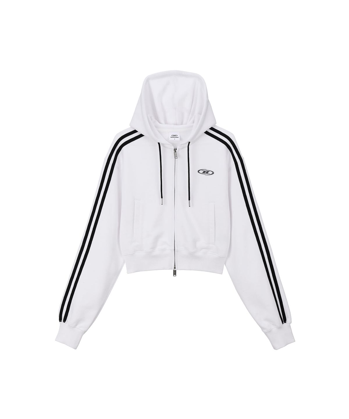 본투윈(BORN TO WIN) W CHROME B TRACK LINE CROP HOODIE ZIP-UP [WHITE]