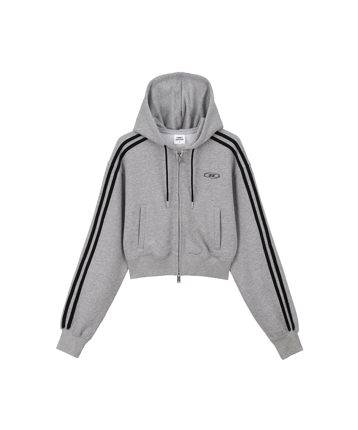 본투윈(BORN TO WIN) W CHROME B TRACK LINE CROP HOODIE ZIP-UP [MELANGE GREY]