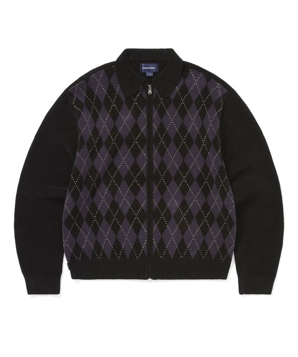 MUSINSA公式 | thisisneverthat Argyle Zip Knit Cardigan Black