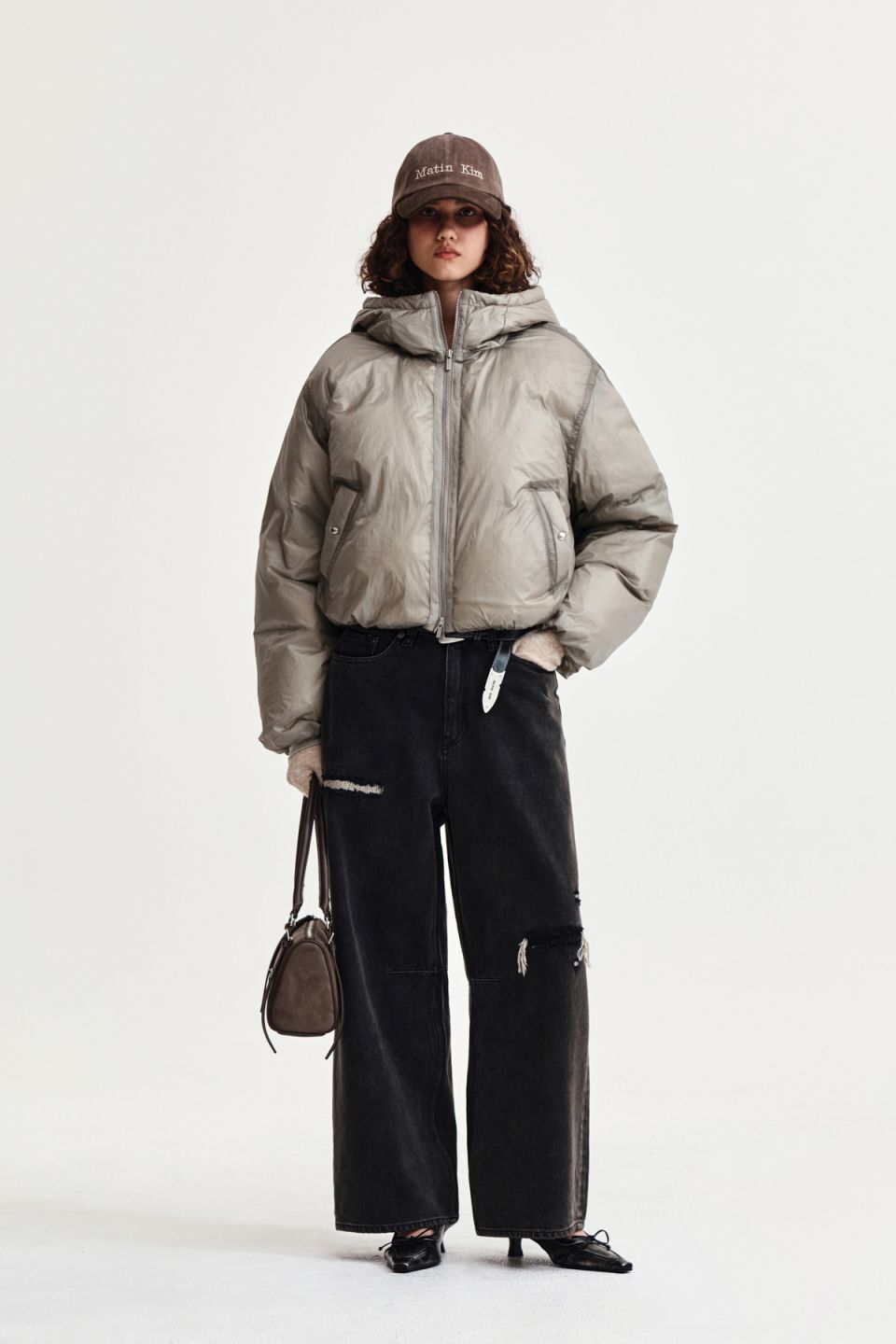 MUSINSA | MATIN KIM BACK LOGO HOODY SHORT DOWN JUMPER IN BEIGE