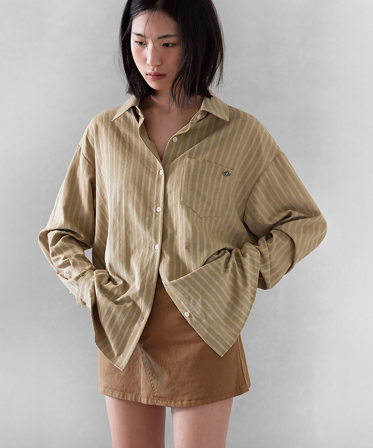 런던다다(LONDONDADA) SUEDE STRIPE PENDANT SHIRT, BEIGE
