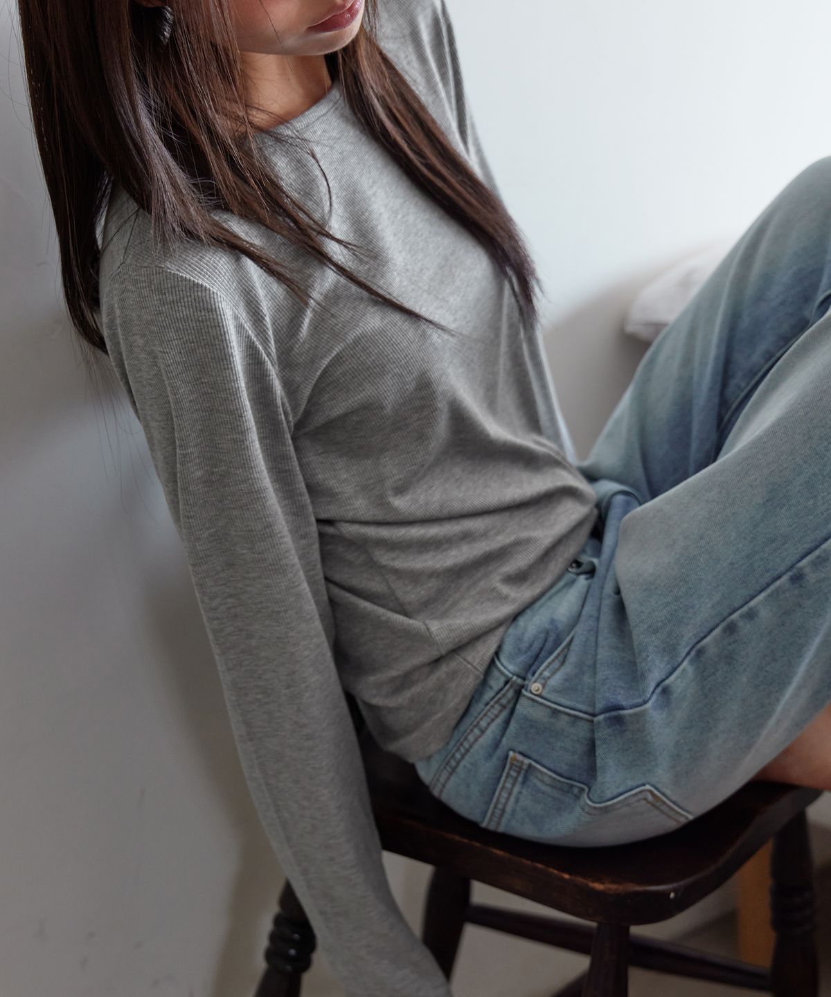 런던다다(LONDONDADA) TENCEL RIBBED PENDANT T-SHIRT, MELANGE