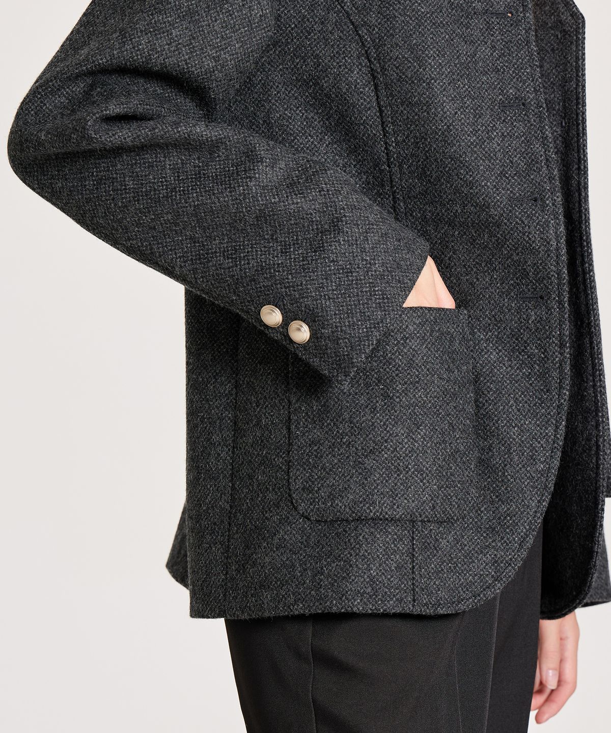 런던다다(LONDONDADA) V-NECK SCARF WOOL HALF JACKET, CHARCOAL