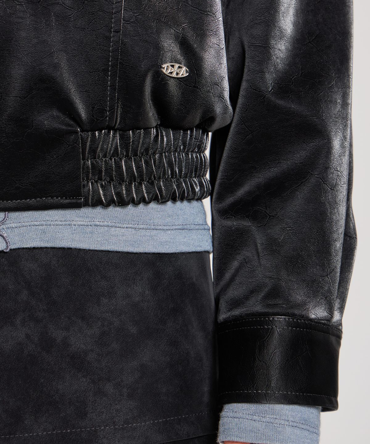 런던다다(LONDONDADA) VELVET LEATHER ZIP-UP BLOUSON JACKET, BLACK