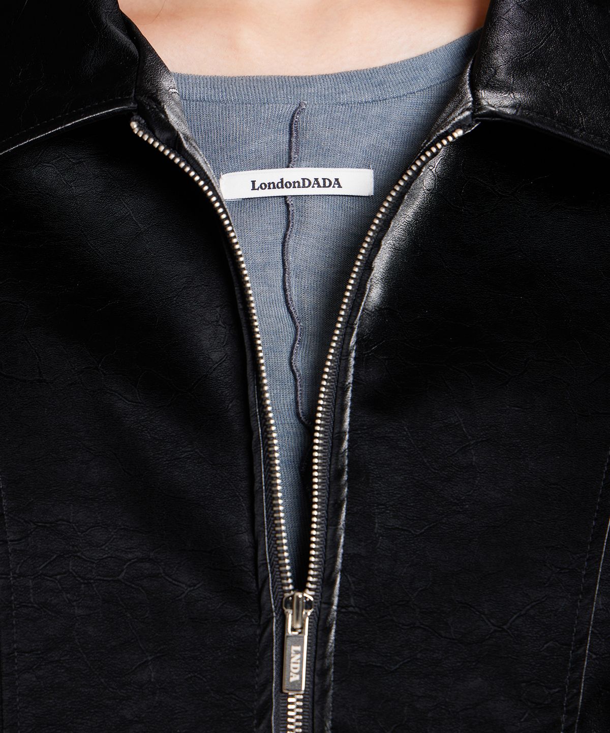 런던다다(LONDONDADA) VELVET LEATHER ZIP-UP BLOUSON JACKET, BLACK