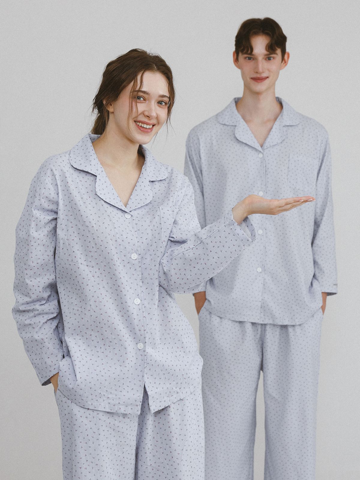 주디앤(JUDYN) [2PACK] 미니 체리쉬 면 커플잠옷 긴팔 파자마 상하의 세트