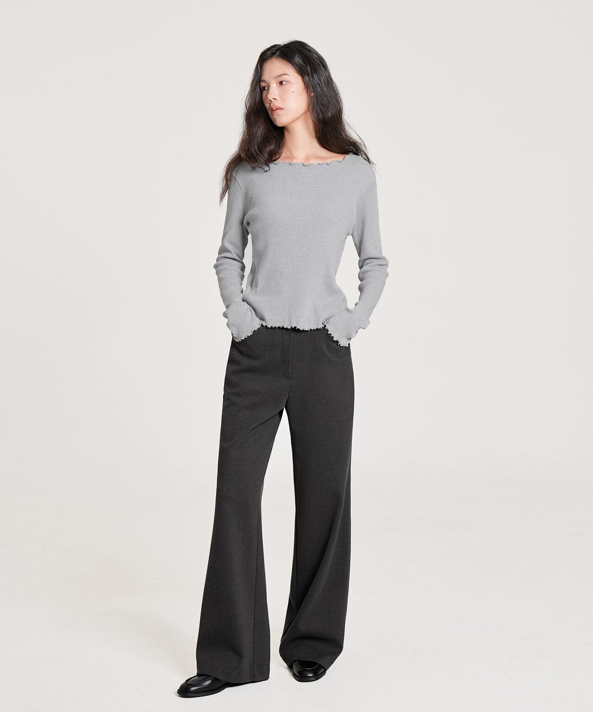 런던다다(LONDONDADA) SIGNATURE WOOL WIDE SLACKS, CHARCOAL