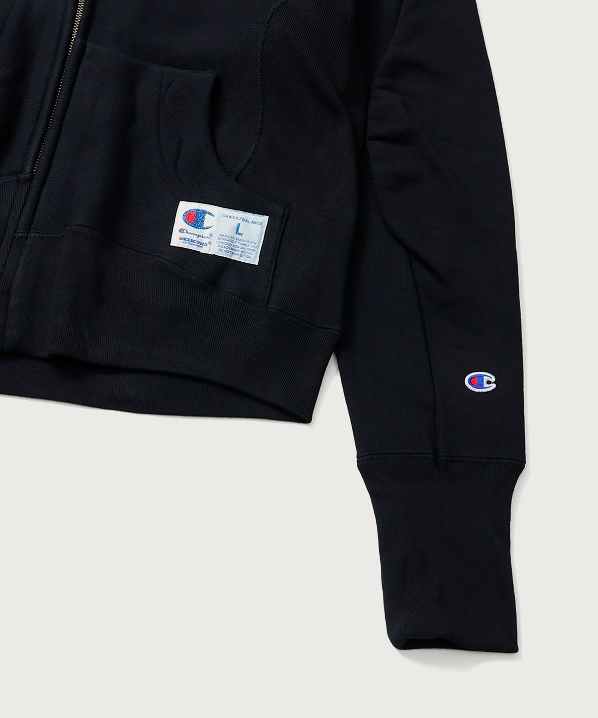 챔피온(CHAMPION) 챔피온 X 언더커버 리버스위브 스트럭처드 후드 집업 Black