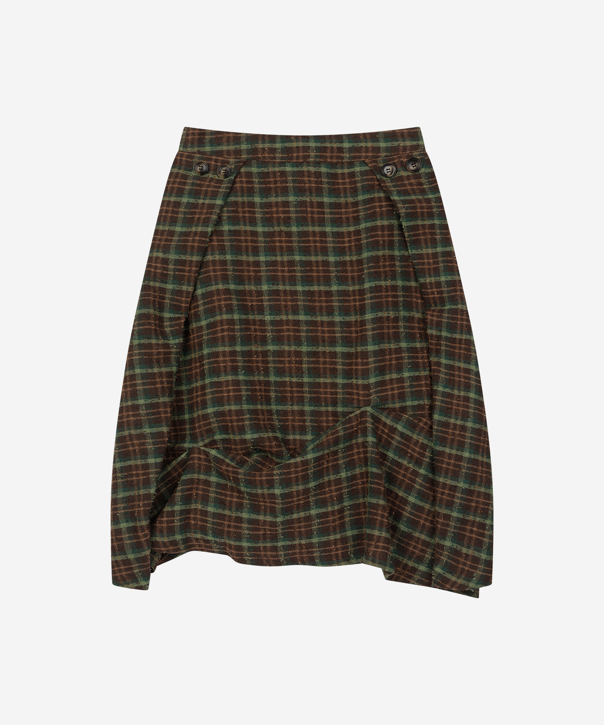 하트익스플로러(HEARTEXPLORER) Drape pinched check midi skirt (forest brown)