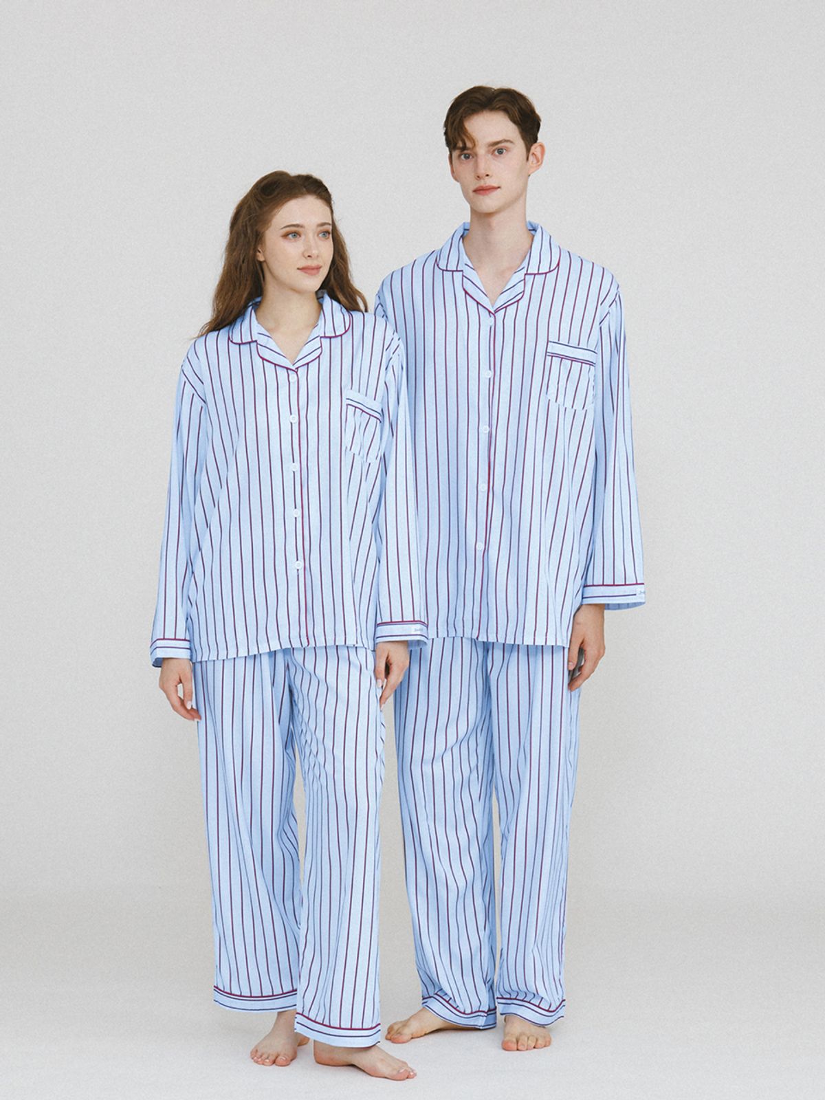 주디앤(JUDYN) [2PACK] 코지 스트라이프 커플잠옷 긴팔 파자마 상하의 세트