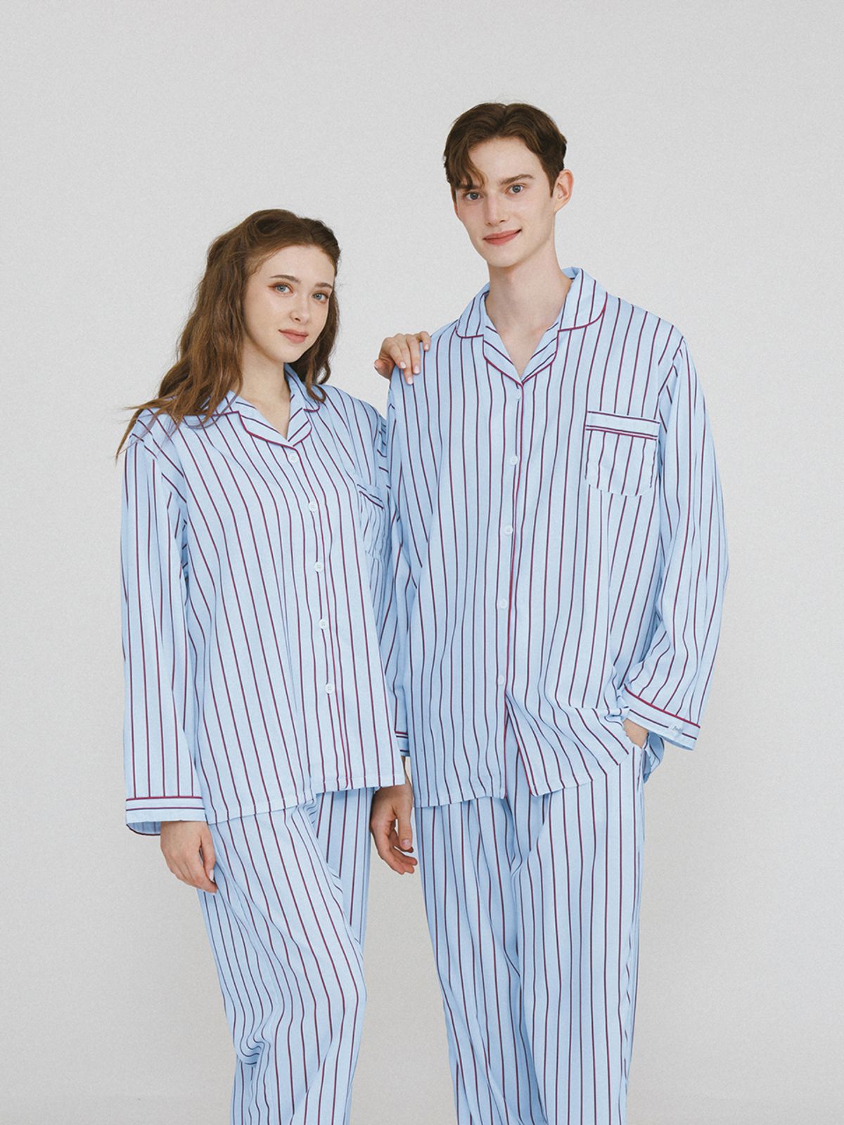 주디앤(JUDYN) [2PACK] 코지 스트라이프 커플잠옷 긴팔 파자마 상하의 세트