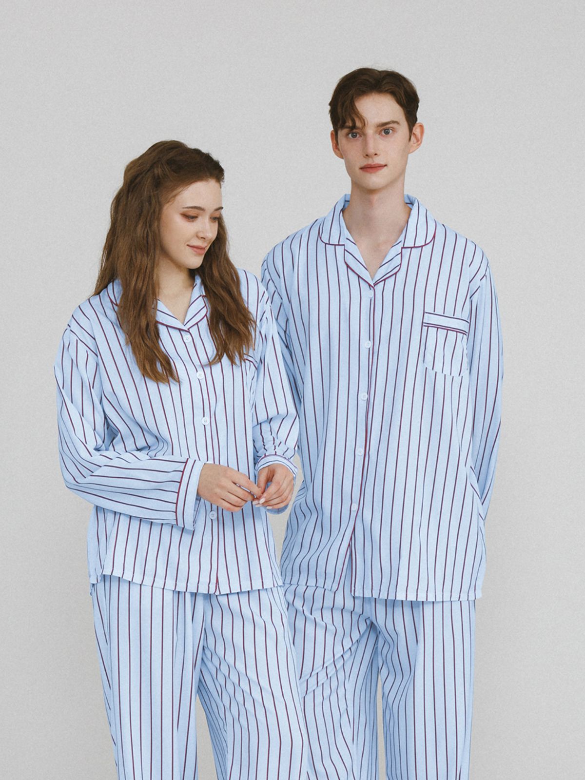 주디앤(JUDYN) [2PACK] 코지 스트라이프 커플잠옷 긴팔 파자마 상하의 세트