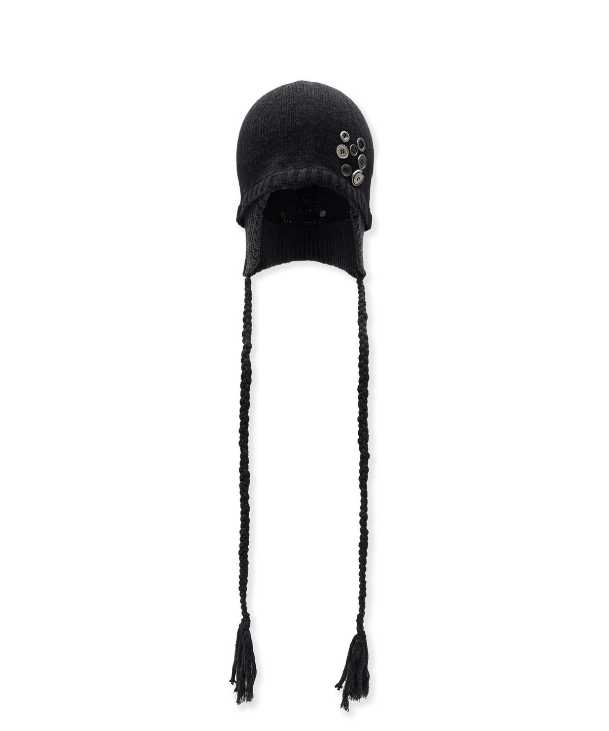 포르테나(PORTERNA) BUTTON BRAID STRAP KNIT BEANIE-BLACK
