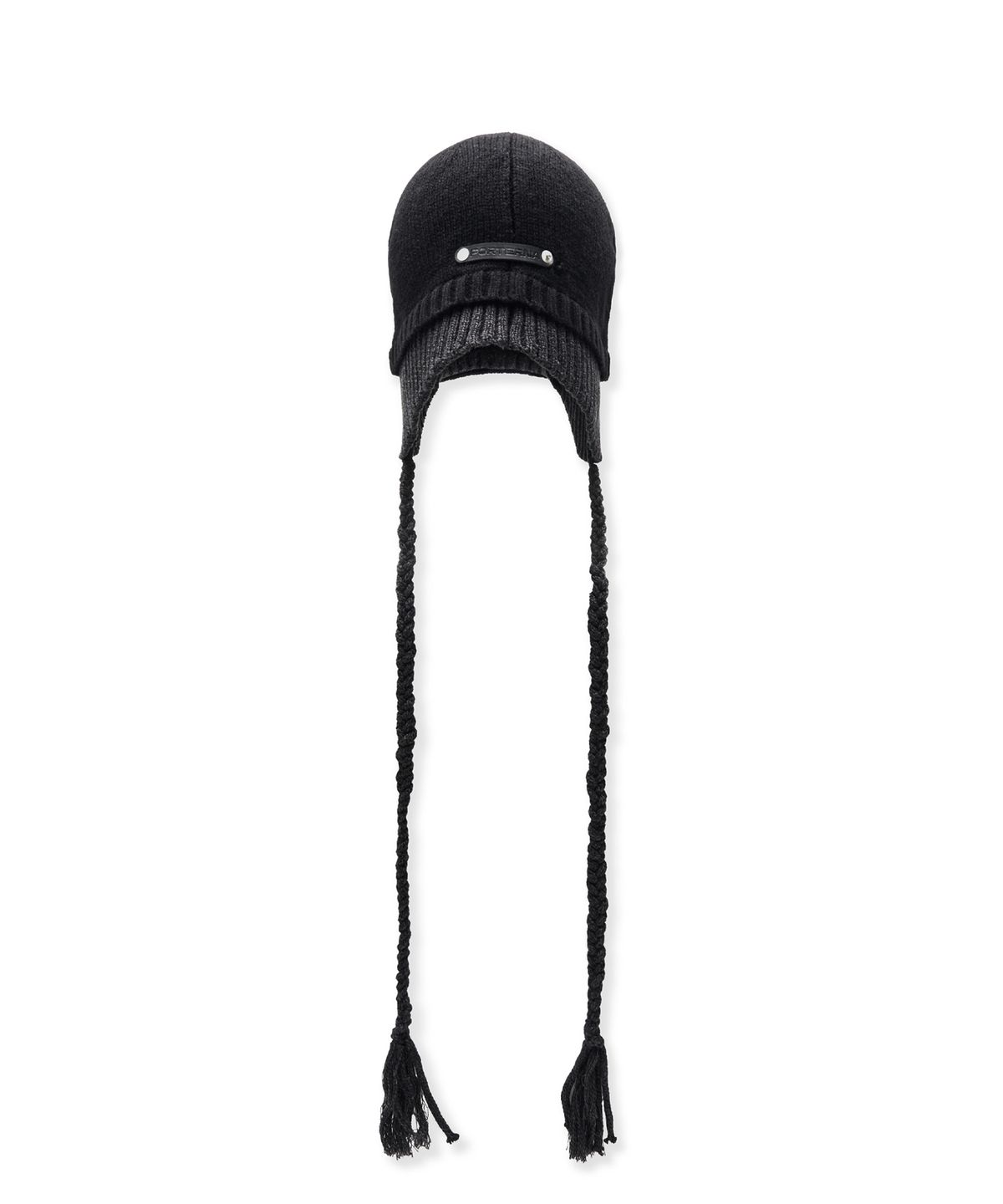 포르테나(PORTERNA) BUTTON BRAID STRAP KNIT BEANIE-BLACK