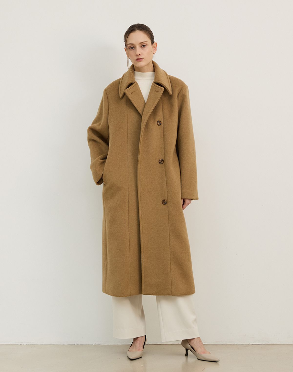 지에마르(GIEMAR) OVERFIT WOOL LONG COAT BEIGE 오버핏 울 롱 코트 라이트 베이지