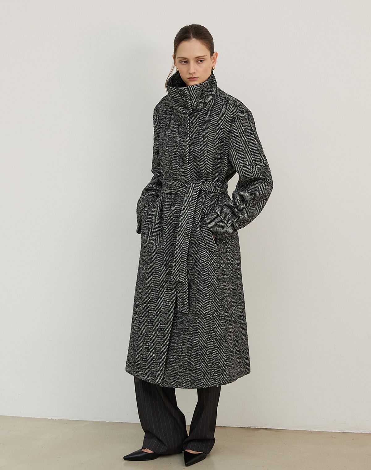 지에마르(GIEMAR) HERRINGBONE WOOL LONG COAT  헤링본 울 롱 코트