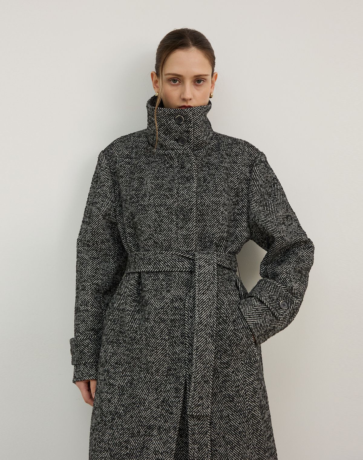 지에마르(GIEMAR) HERRINGBONE WOOL LONG COAT  헤링본 울 롱 코트