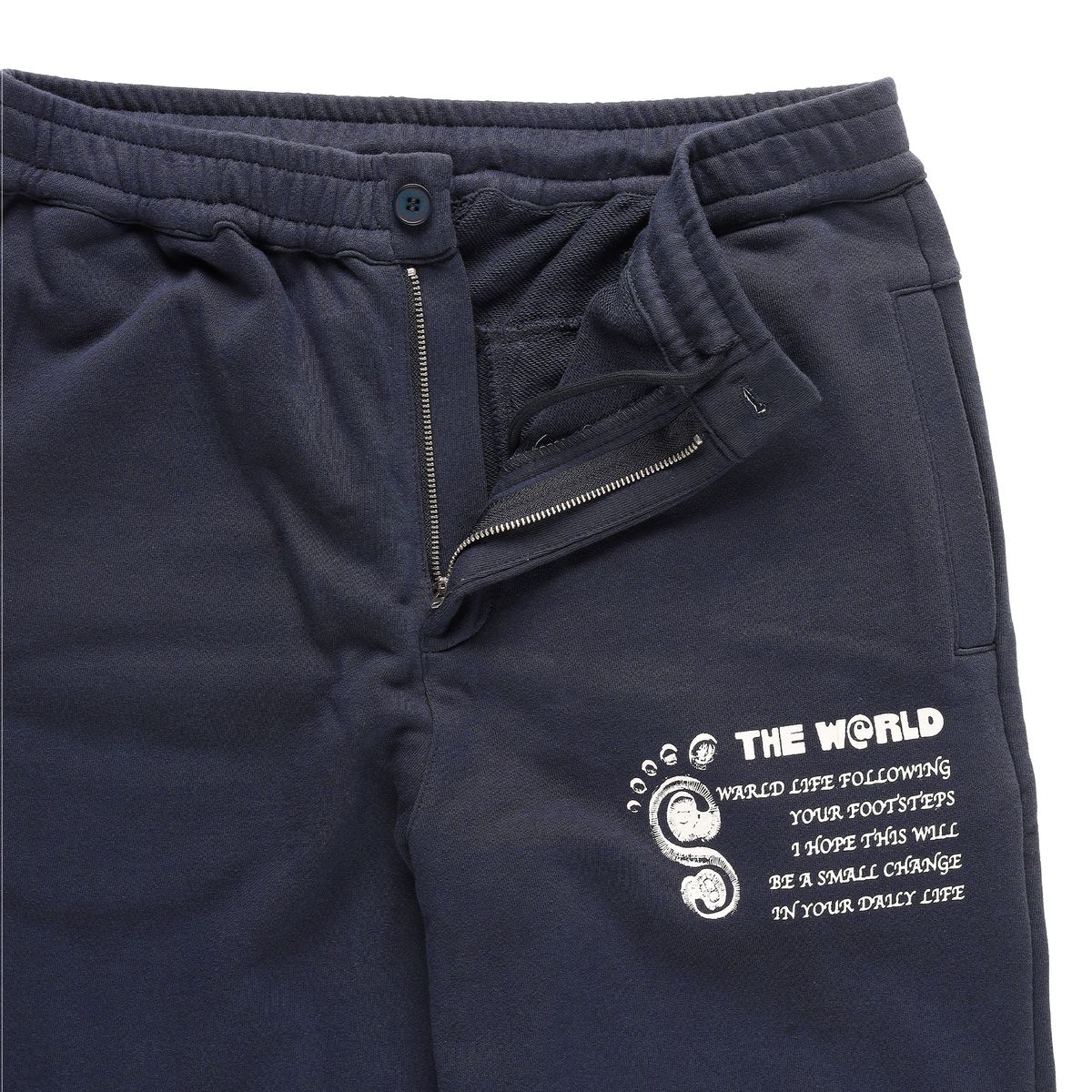 더왈드(THEWARLD) FOOT PRINT LOGO SWEAT PANTS NAVY