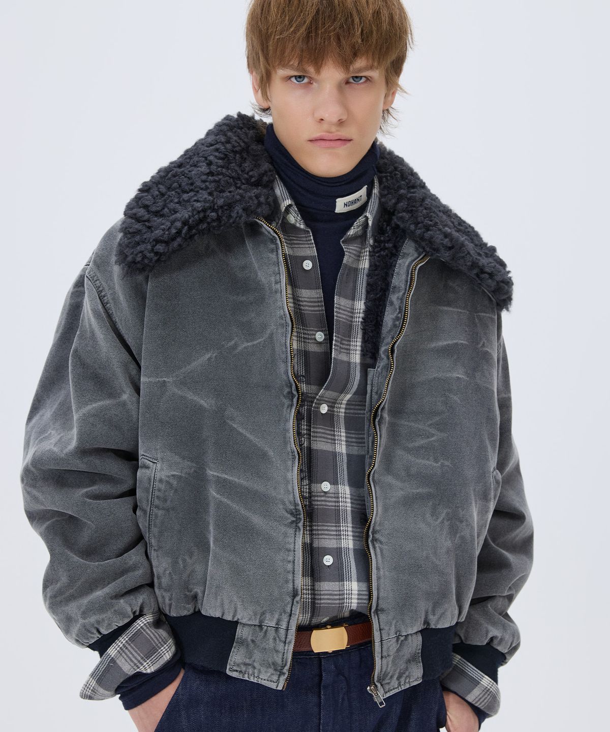노앙(NOHANT) WASHED SHEARLING COLLAR BLOUSON CHARCOAL