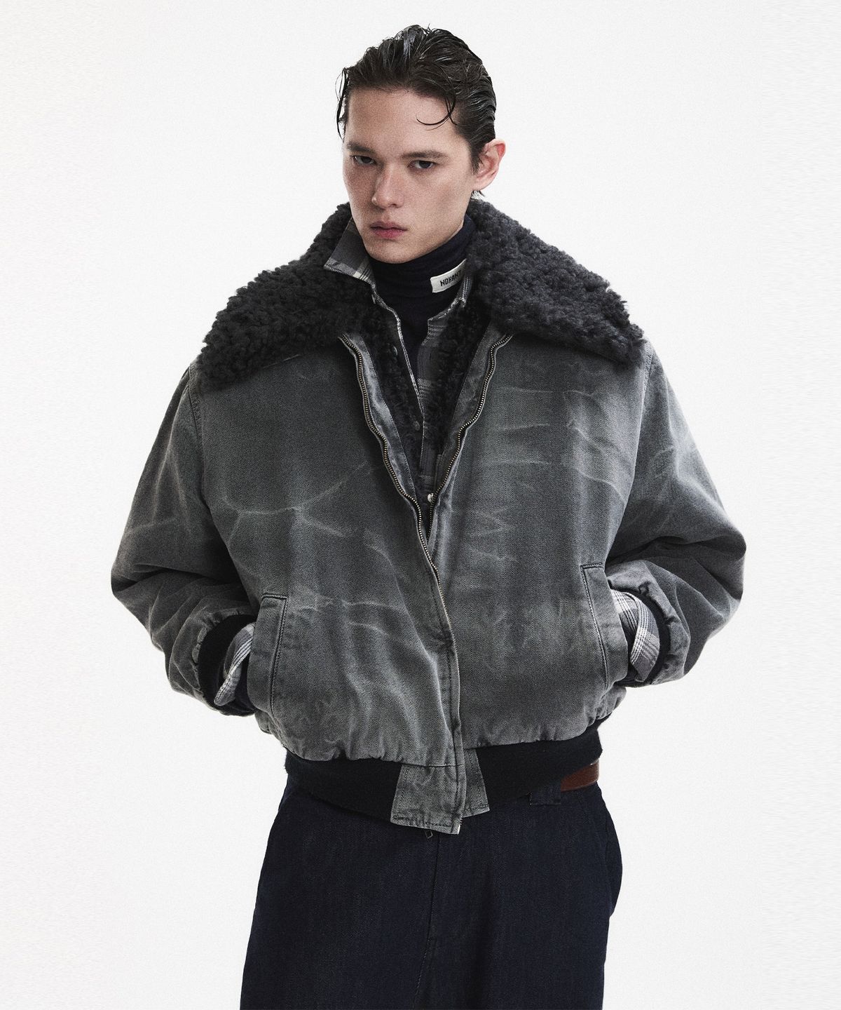 노앙(NOHANT) WASHED SHEARLING COLLAR BLOUSON CHARCOAL