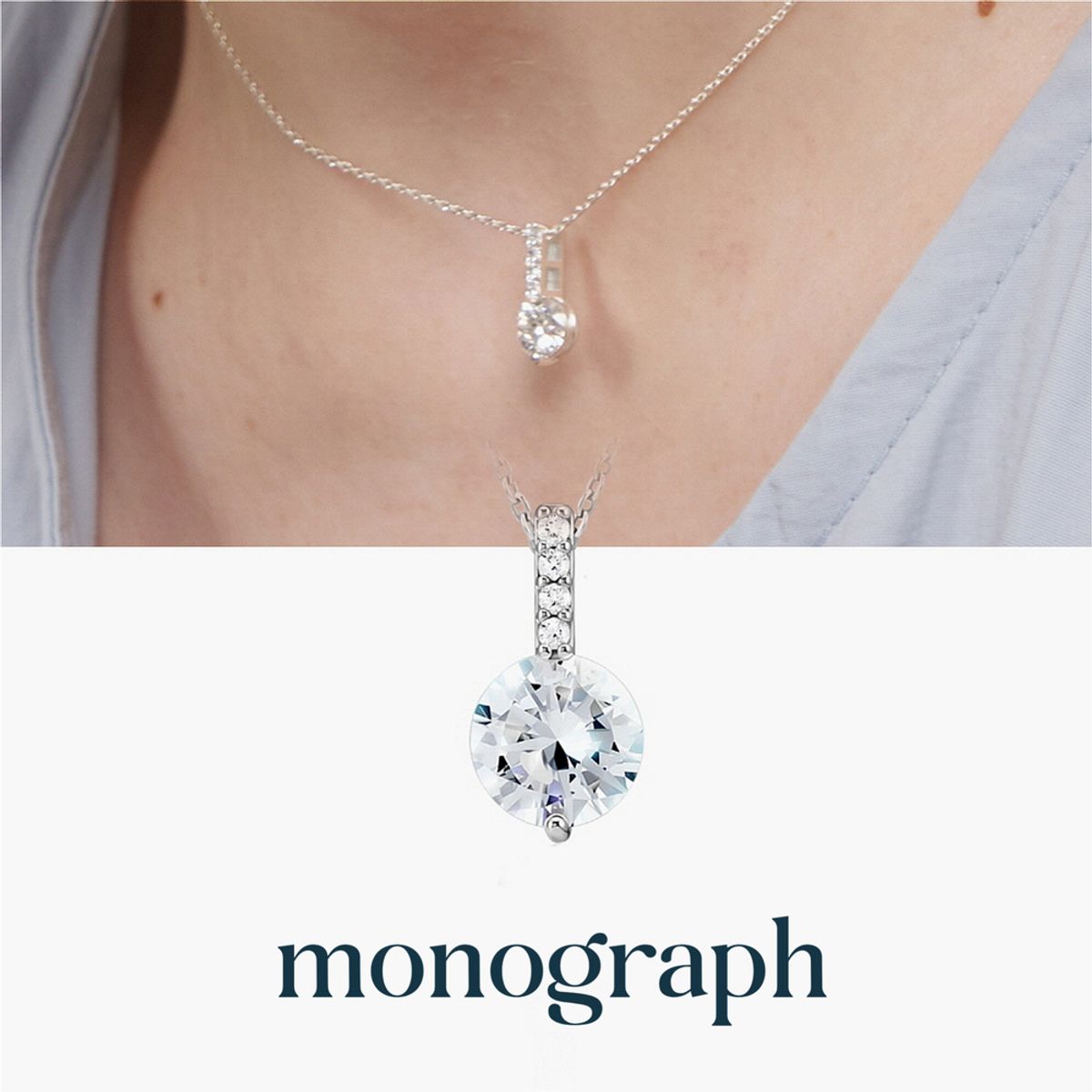 모노그래프(MONOGRAPH) 신시아 목걸이 MGNLS330 Rhodium Plated (모이사나이트 1캐럿 )