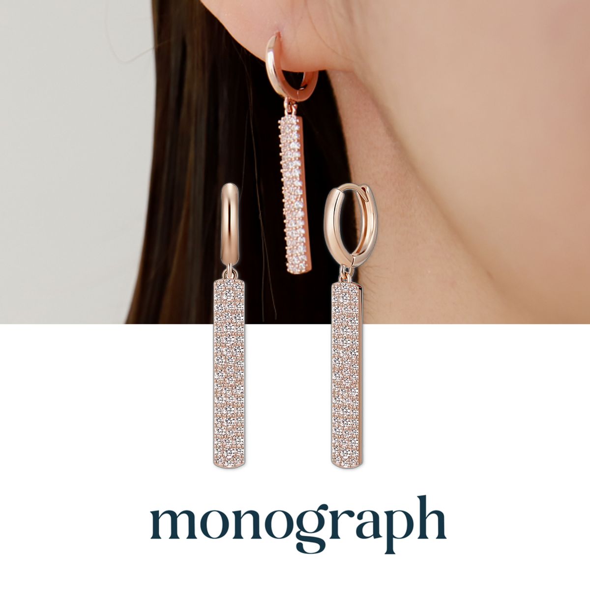 모노그래프(MONOGRAPH) 파이퍼 귀걸이 MGER0343 14K Gold Plated (로즈골드+화이트 큐빅)