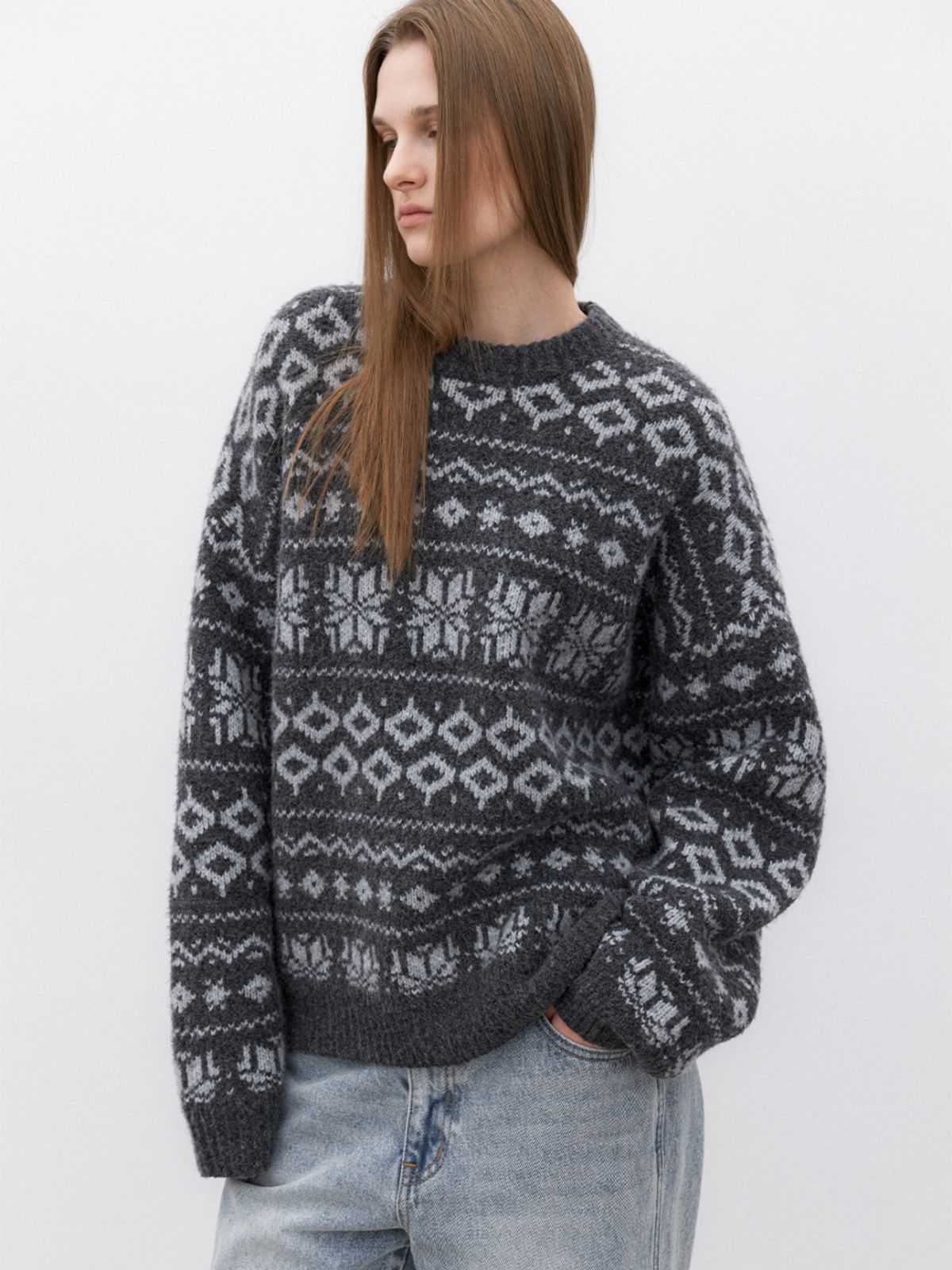 아틀리에 나인(ATELIER NAIN) (T-7148)SNOW FLAKES KNIT PULLOVER