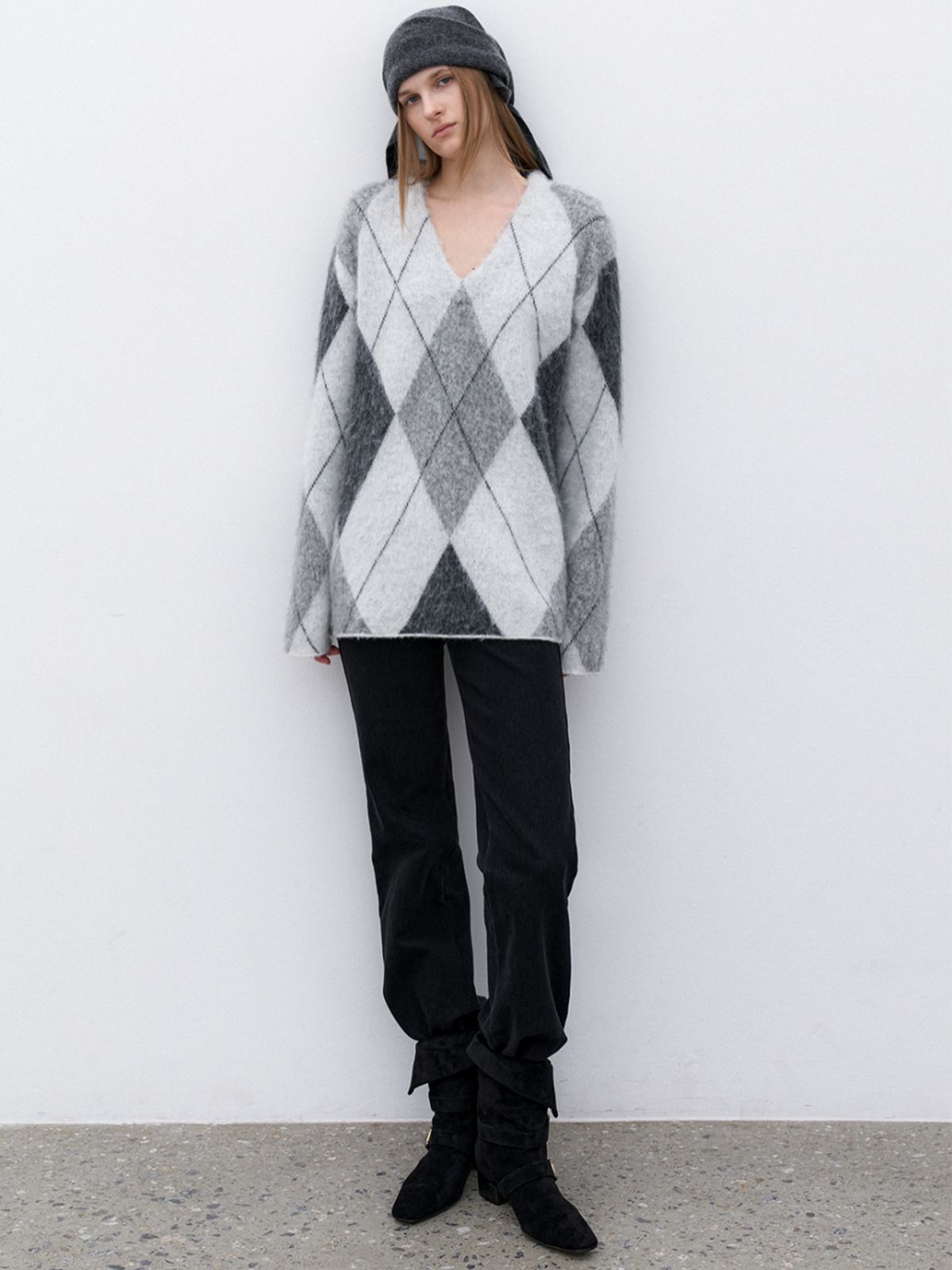 아틀리에 나인(ATELIER NAIN) (T-7149)MILA ALPACA ARGYLE KNIT
