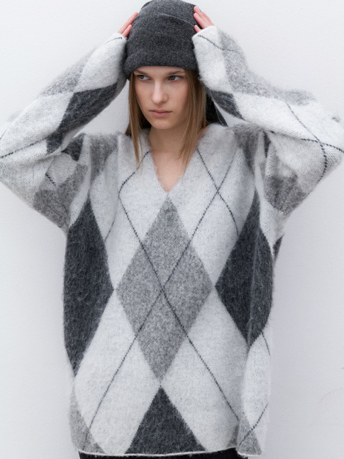 아틀리에 나인(ATELIER NAIN) (T-7149)MILA ALPACA ARGYLE KNIT