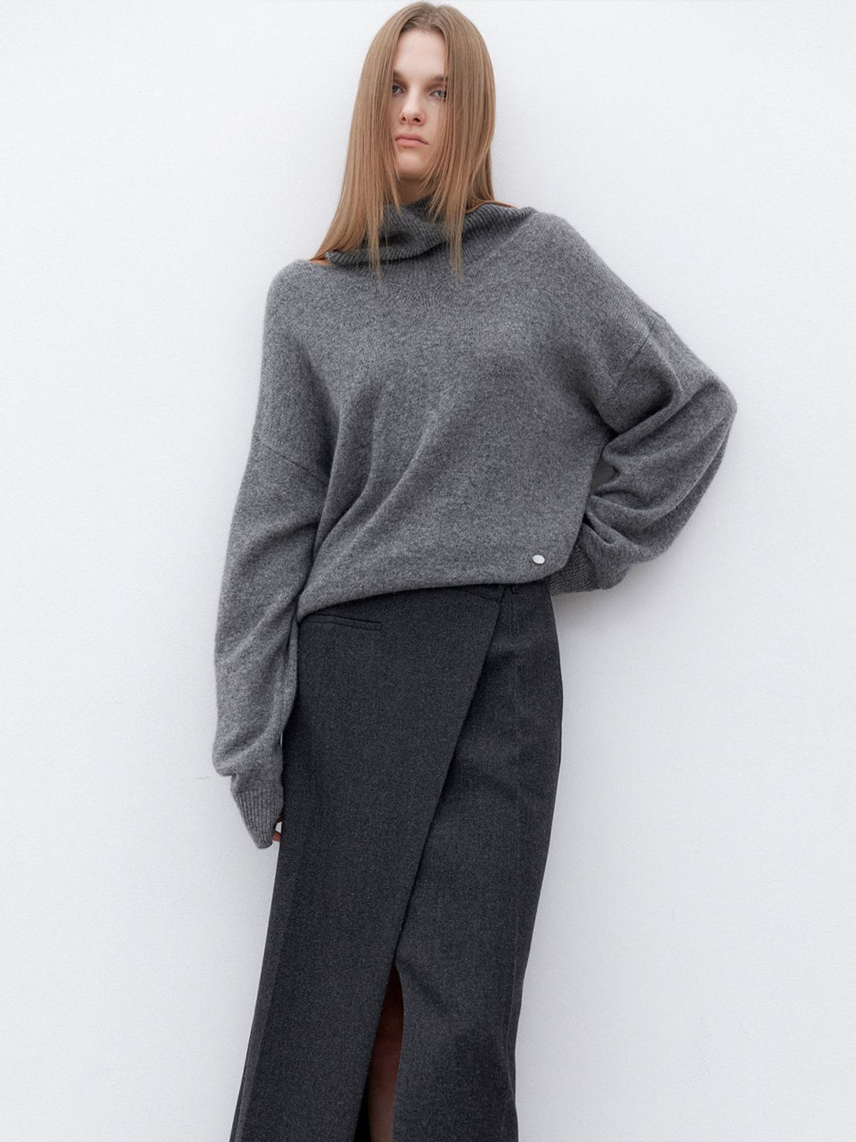 아틀리에 나인(ATELIER NAIN) (SK-5063)DIAGONAL FRONT SLIT SKIRT