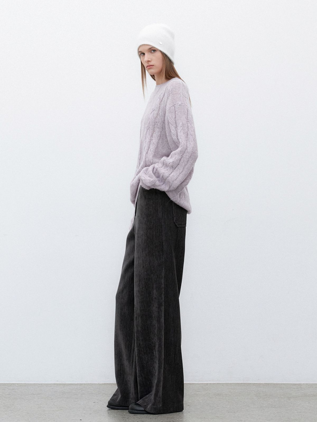 아틀리에 나인(ATELIER NAIN) (PT-5715)HIGH WAIST VELVET SEMI WIDE PANTS
