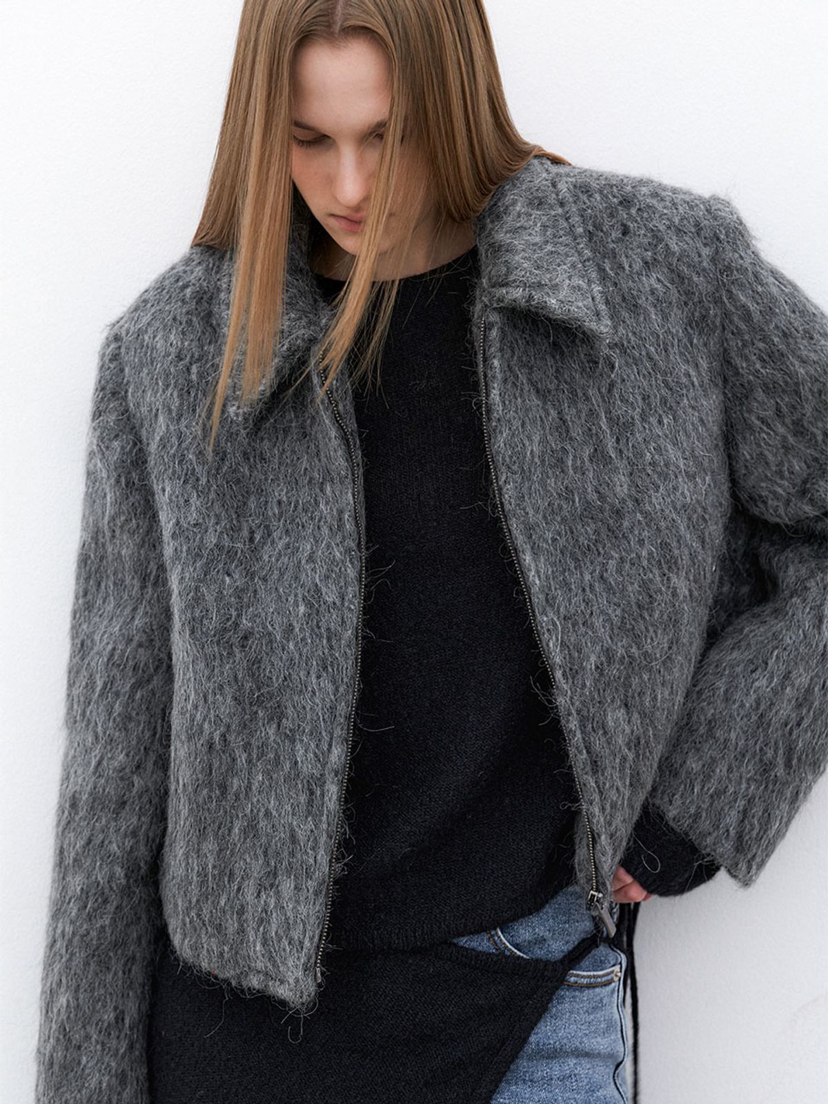 아틀리에 나인(ATELIER NAIN) (JK-3050)WOOL BLENDED HAIRY CROP JACKET