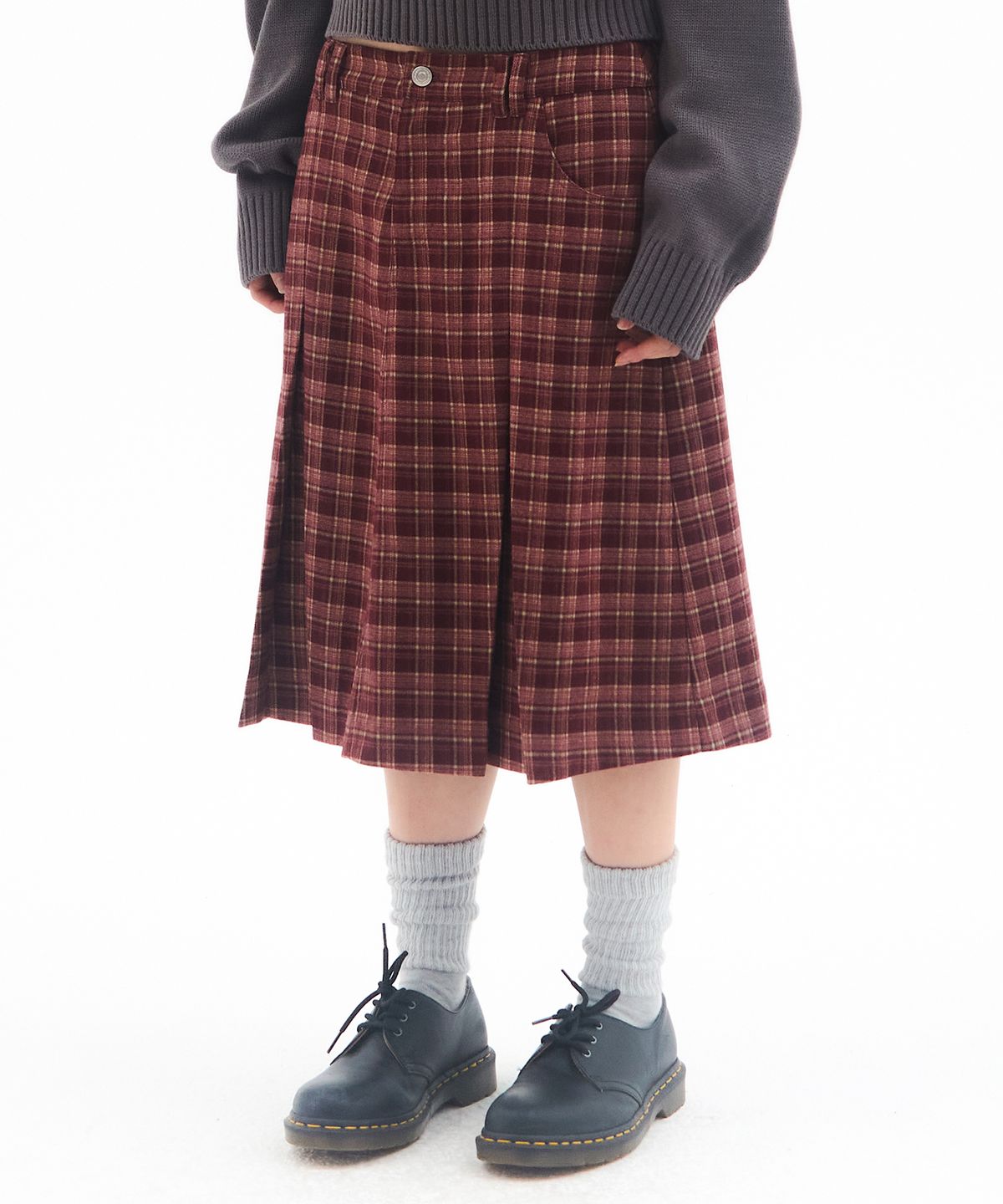 아메스 월드와이드(AMES-WORLDWIDE) CHECK PLEATS MIDI SKIRT PINK