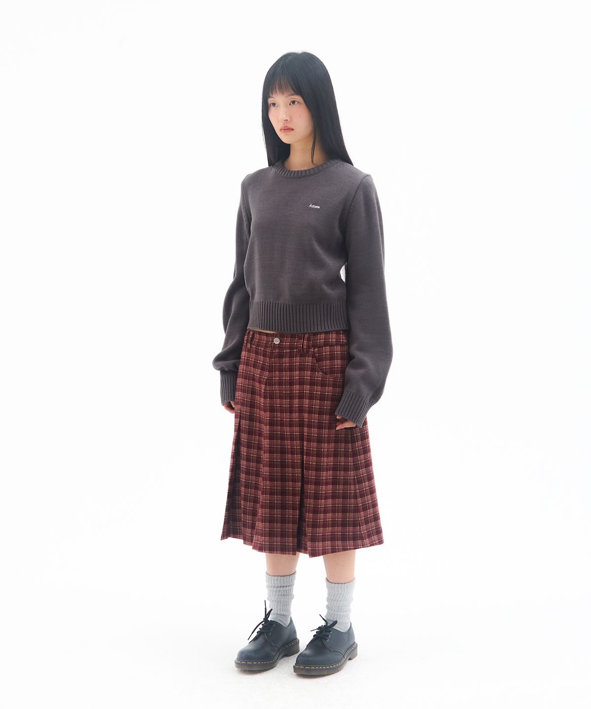 아메스 월드와이드(AMES-WORLDWIDE) CHECK PLEATS MIDI SKIRT PINK