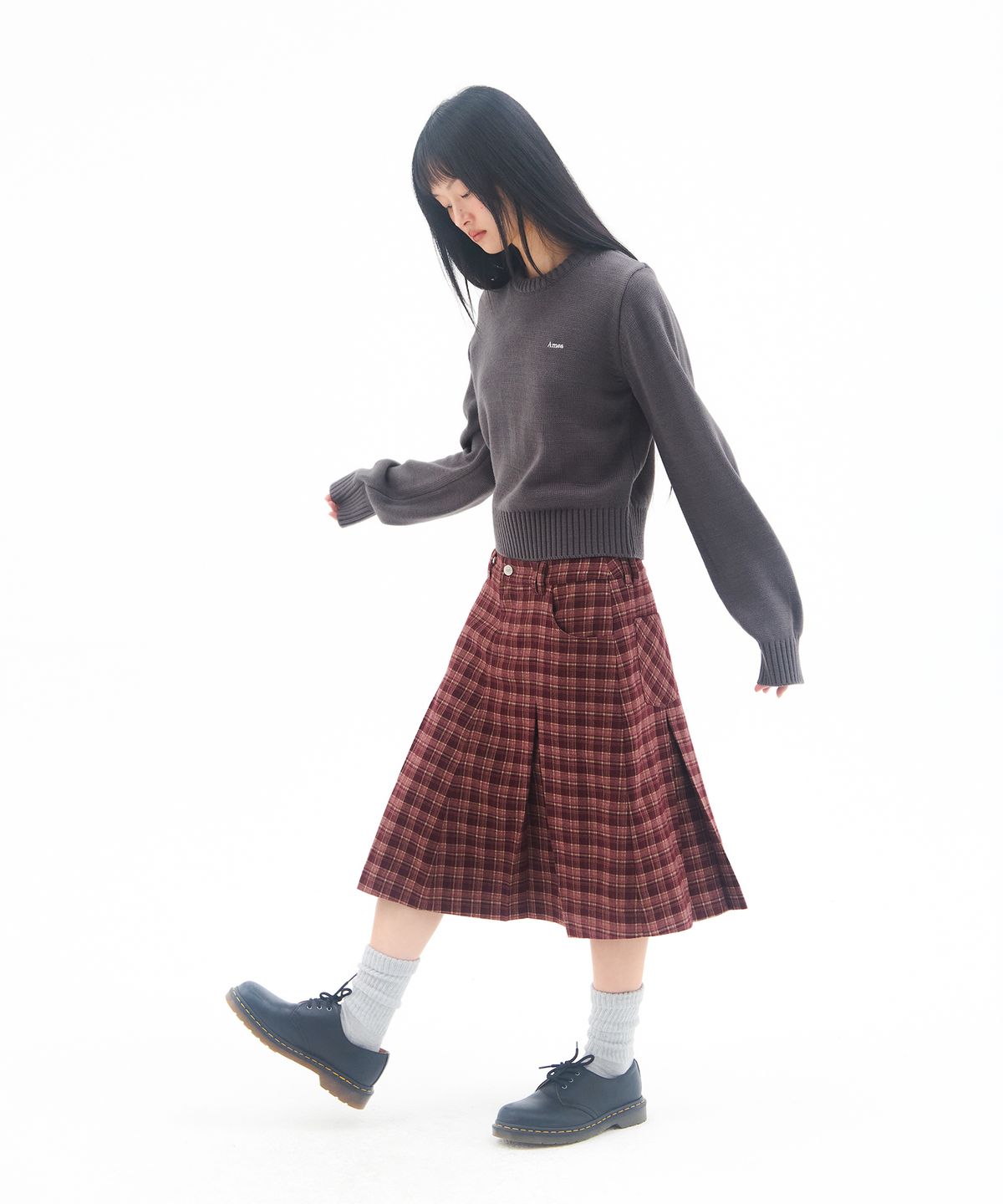 아메스 월드와이드(AMES-WORLDWIDE) CHECK PLEATS MIDI SKIRT PINK