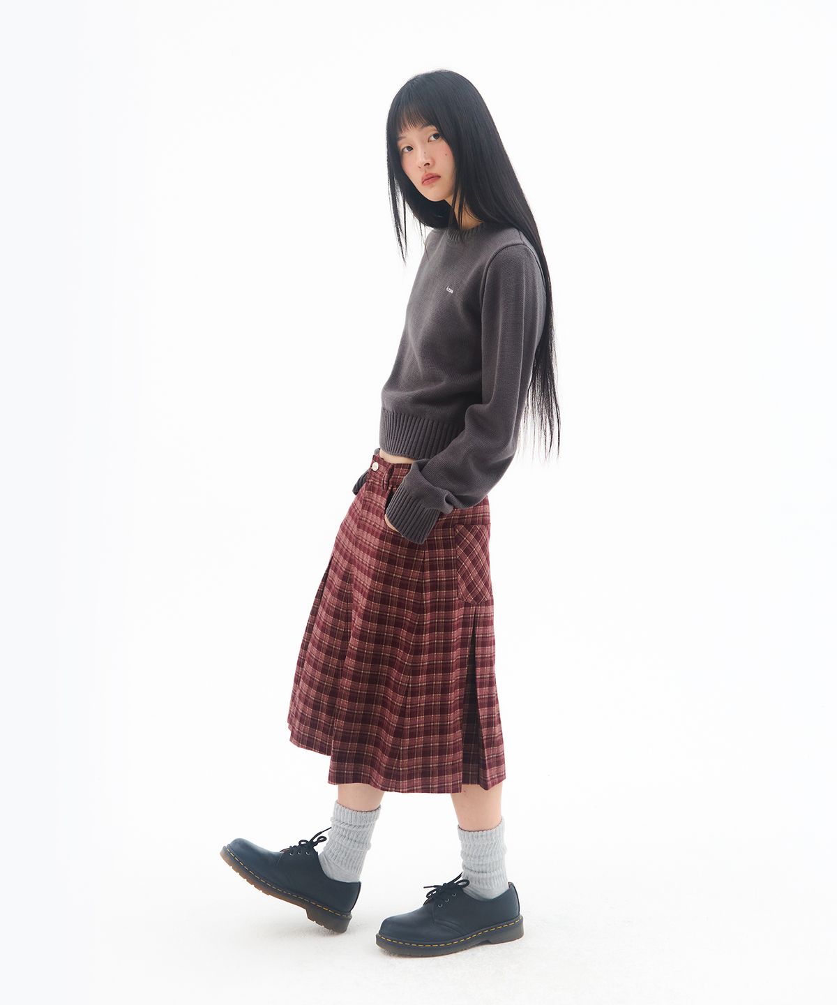 아메스 월드와이드(AMES-WORLDWIDE) CHECK PLEATS MIDI SKIRT PINK