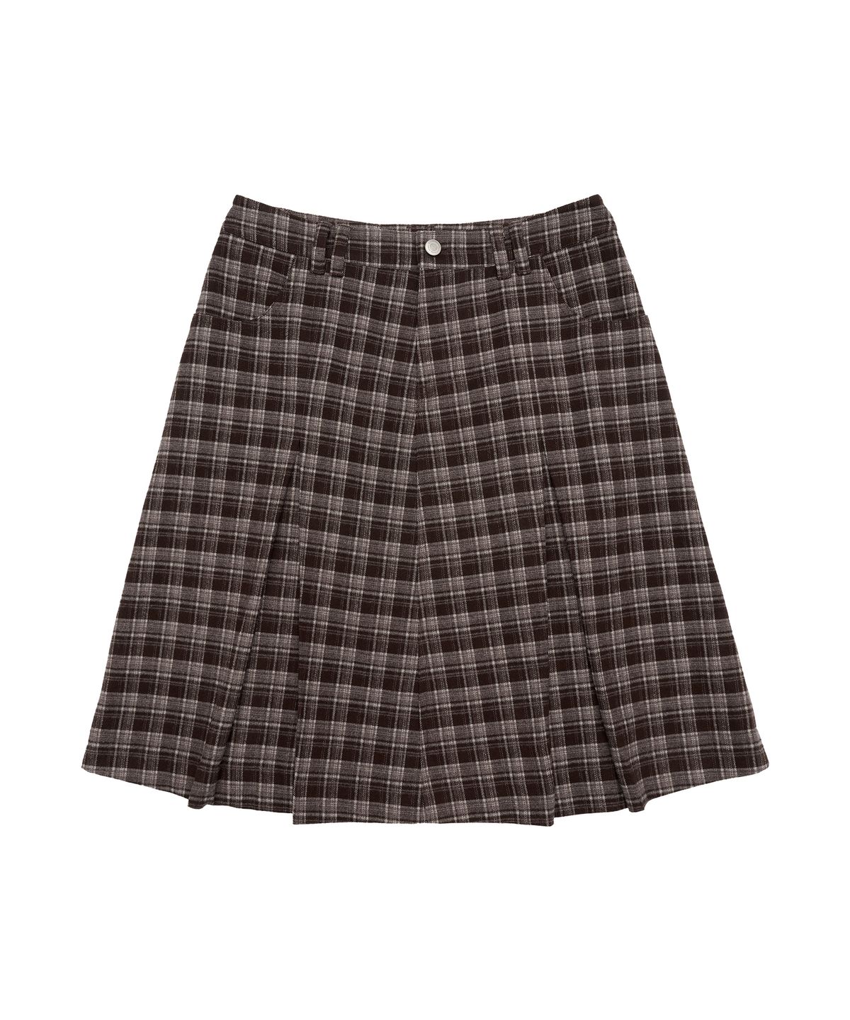 아메스 월드와이드(AMES-WORLDWIDE) CHECK PLEATS MIDI SKIRT BROWN