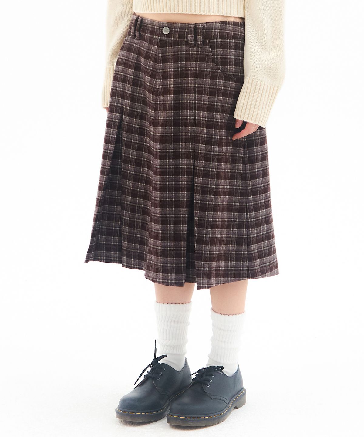 아메스 월드와이드(AMES-WORLDWIDE) CHECK PLEATS MIDI SKIRT BROWN