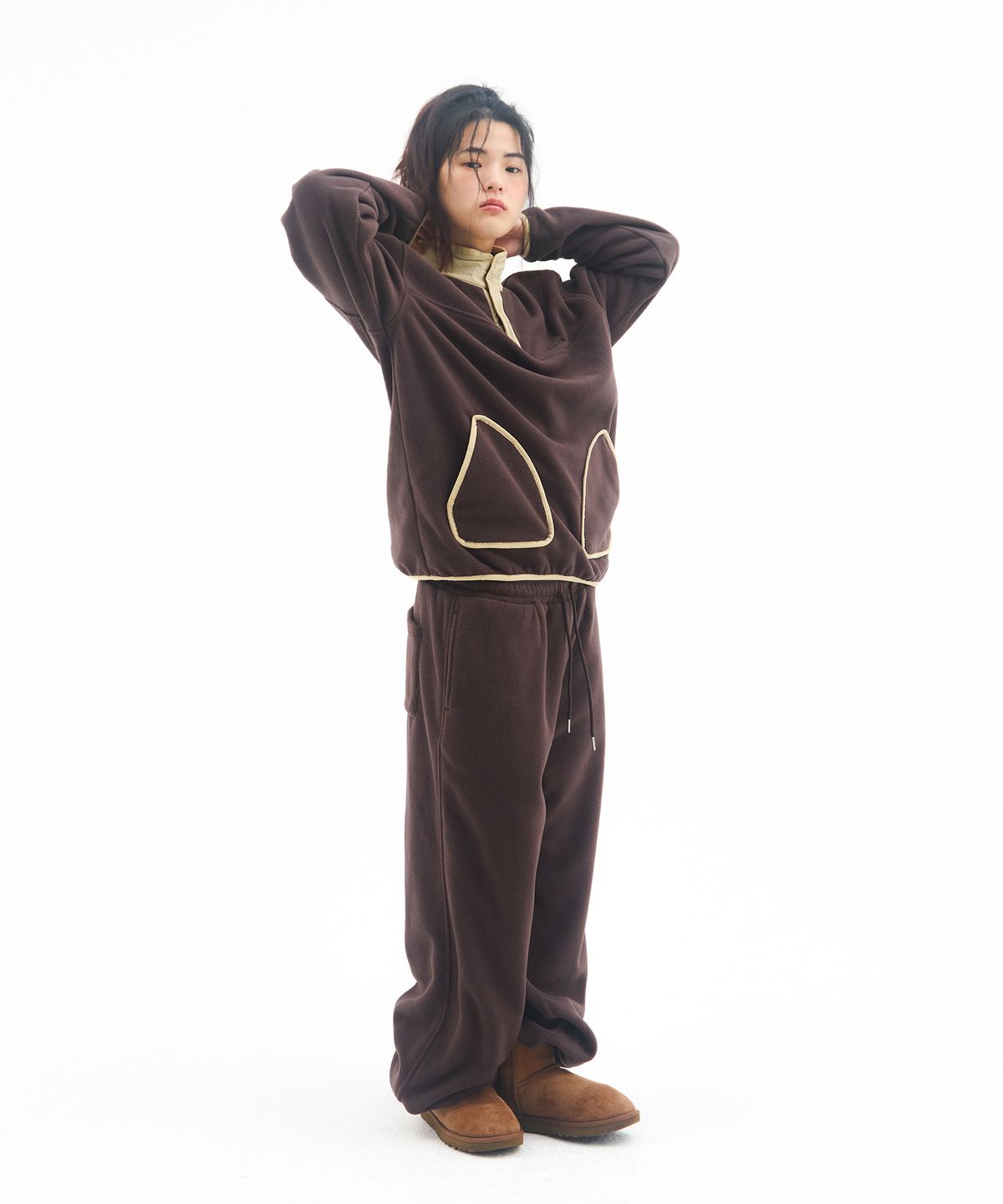아메스 월드와이드(AMES-WORLDWIDE) FLEECE WIDE JOGGER PANTS BROWN