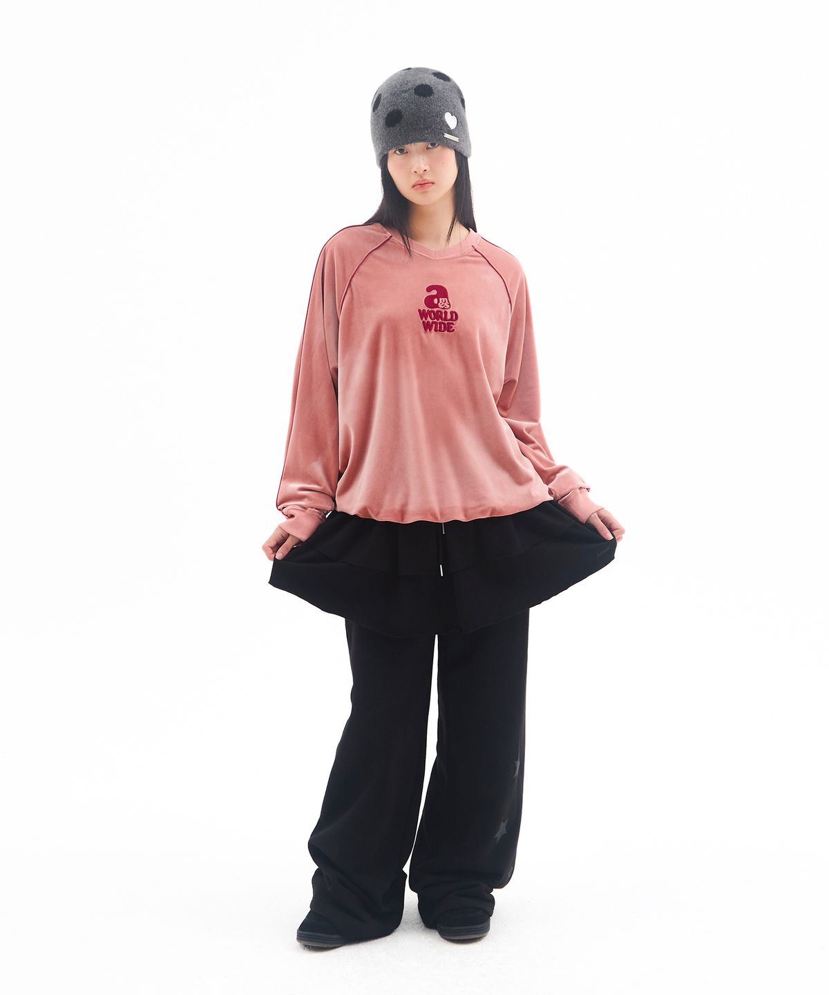 아메스 월드와이드(AMES-WORLDWIDE) V NECK VELOUR SWEATSHIRT PINK