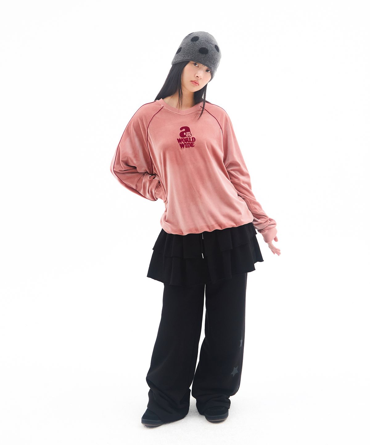 아메스 월드와이드(AMES-WORLDWIDE) V NECK VELOUR SWEATSHIRT PINK