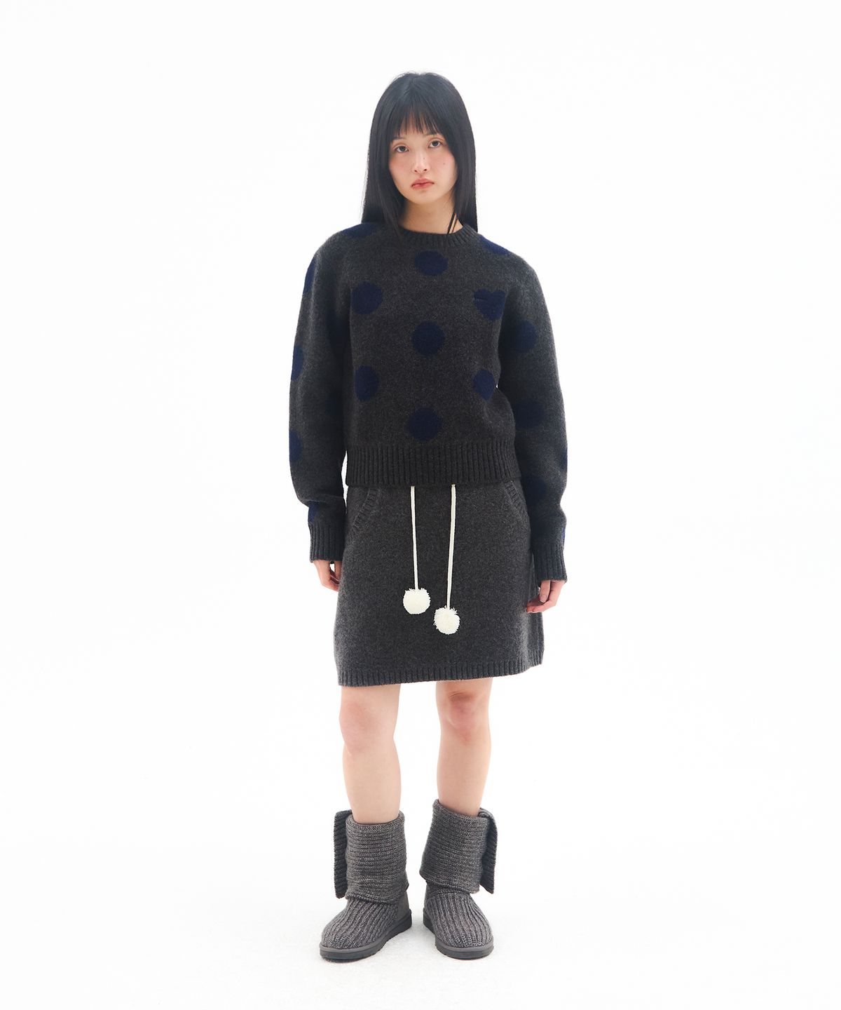 아메스 월드와이드(AMES-WORLDWIDE) DOT PULLOVER KNIT CHARCOAL