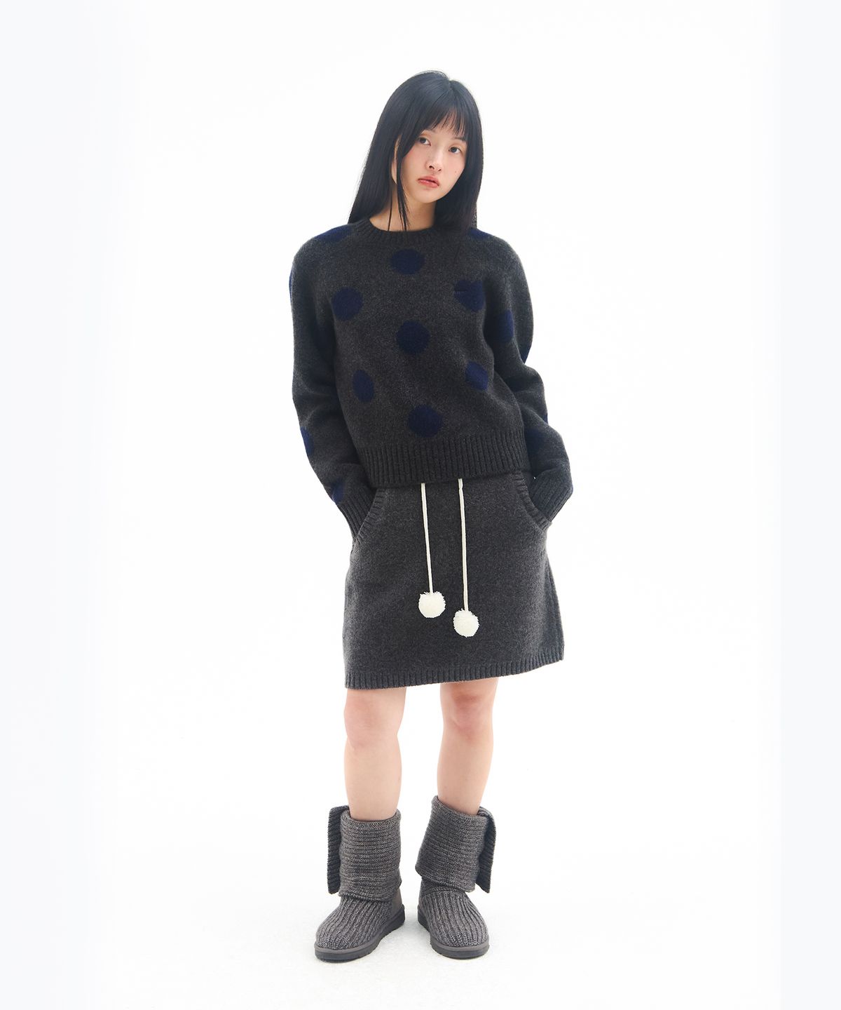 아메스 월드와이드(AMES-WORLDWIDE) DOT PULLOVER KNIT CHARCOAL