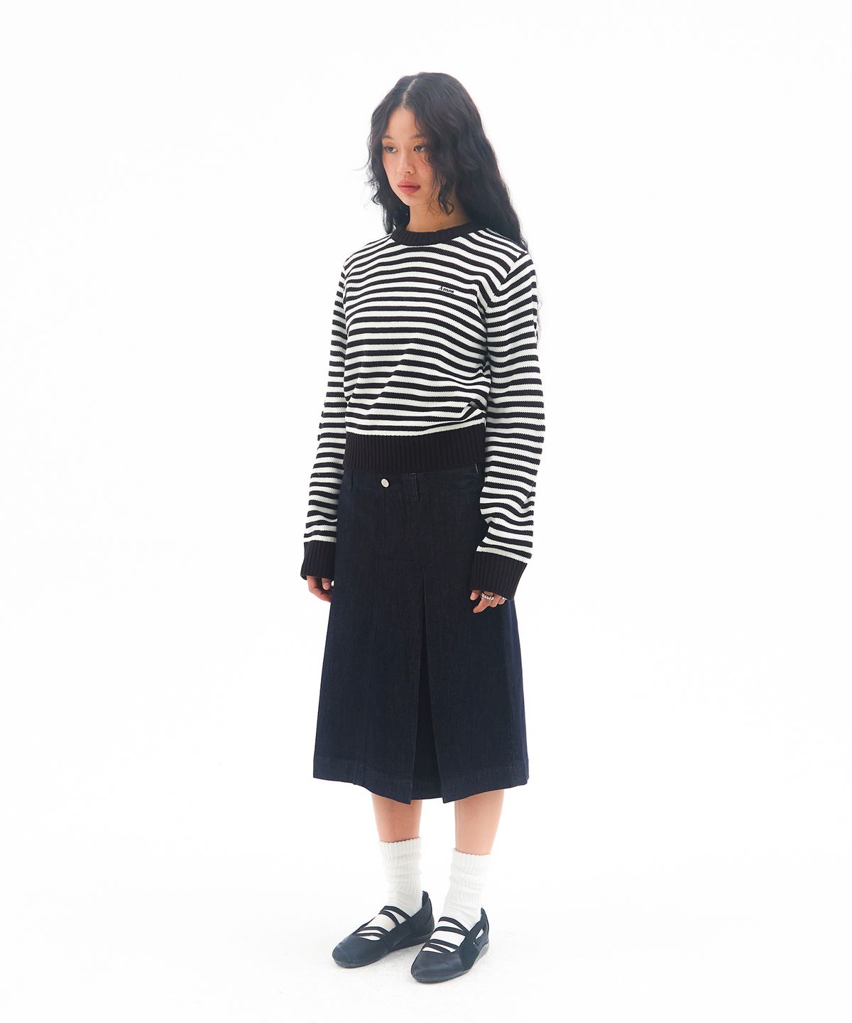 아메스 월드와이드(AMES-WORLDWIDE) BASIC SMALL LOGO STRIPE KNIT BLACK