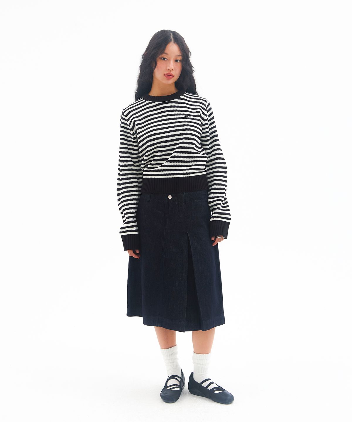 아메스 월드와이드(AMES-WORLDWIDE) BASIC SMALL LOGO STRIPE KNIT BLACK