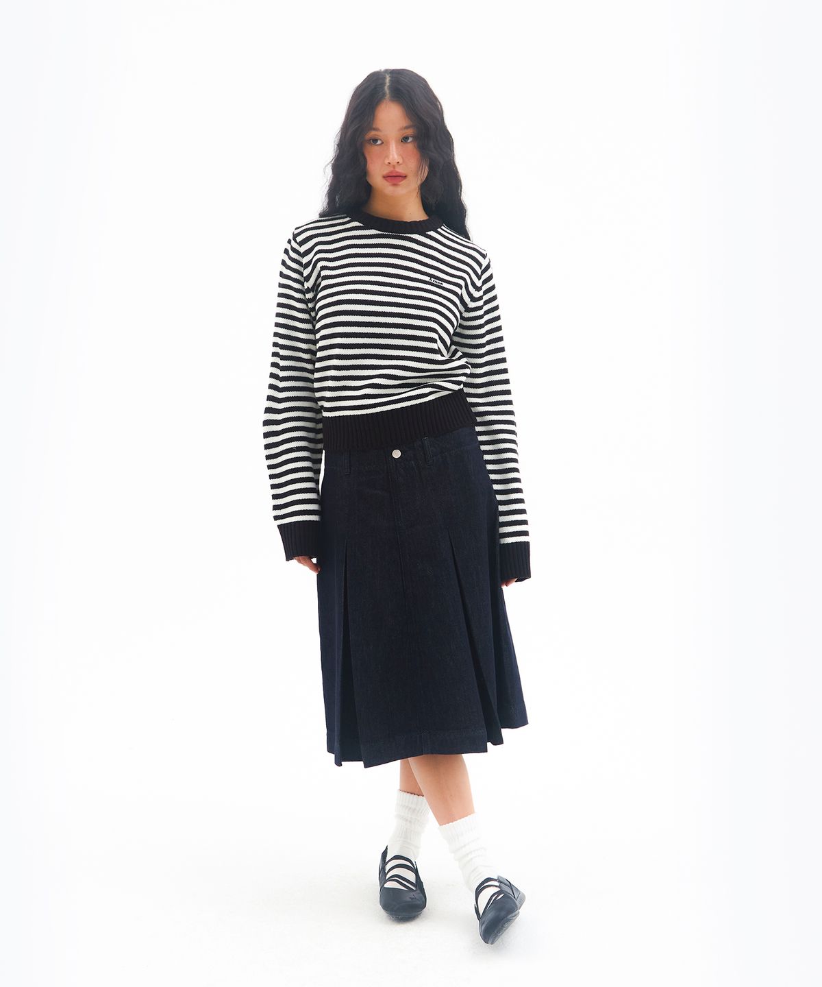 아메스 월드와이드(AMES-WORLDWIDE) BASIC SMALL LOGO STRIPE KNIT BLACK