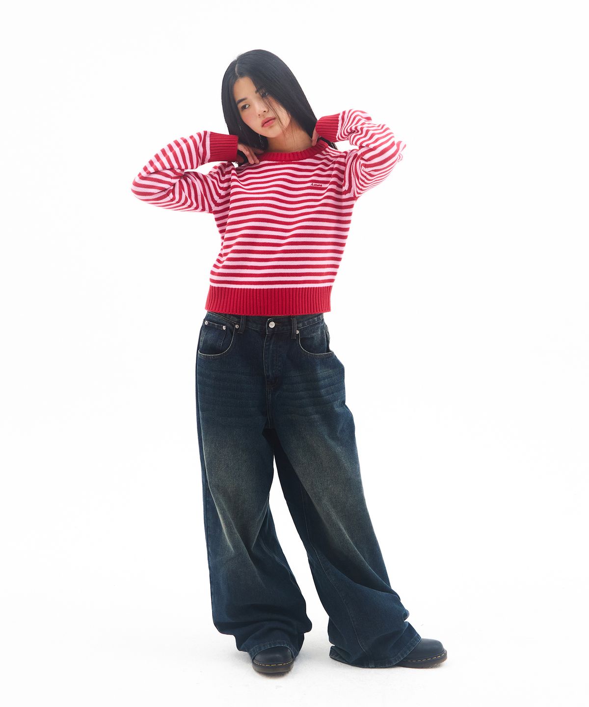 아메스 월드와이드(AMES-WORLDWIDE) BASIC SMALL LOGO STRIPE KNIT RED