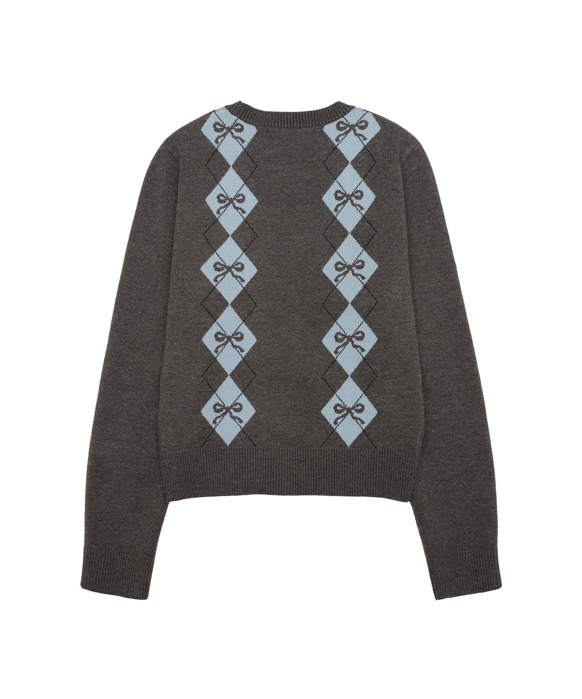 아메스 월드와이드(AMES-WORLDWIDE) CROP V NECK ARGYLE CARDIGAN CHARCOAL