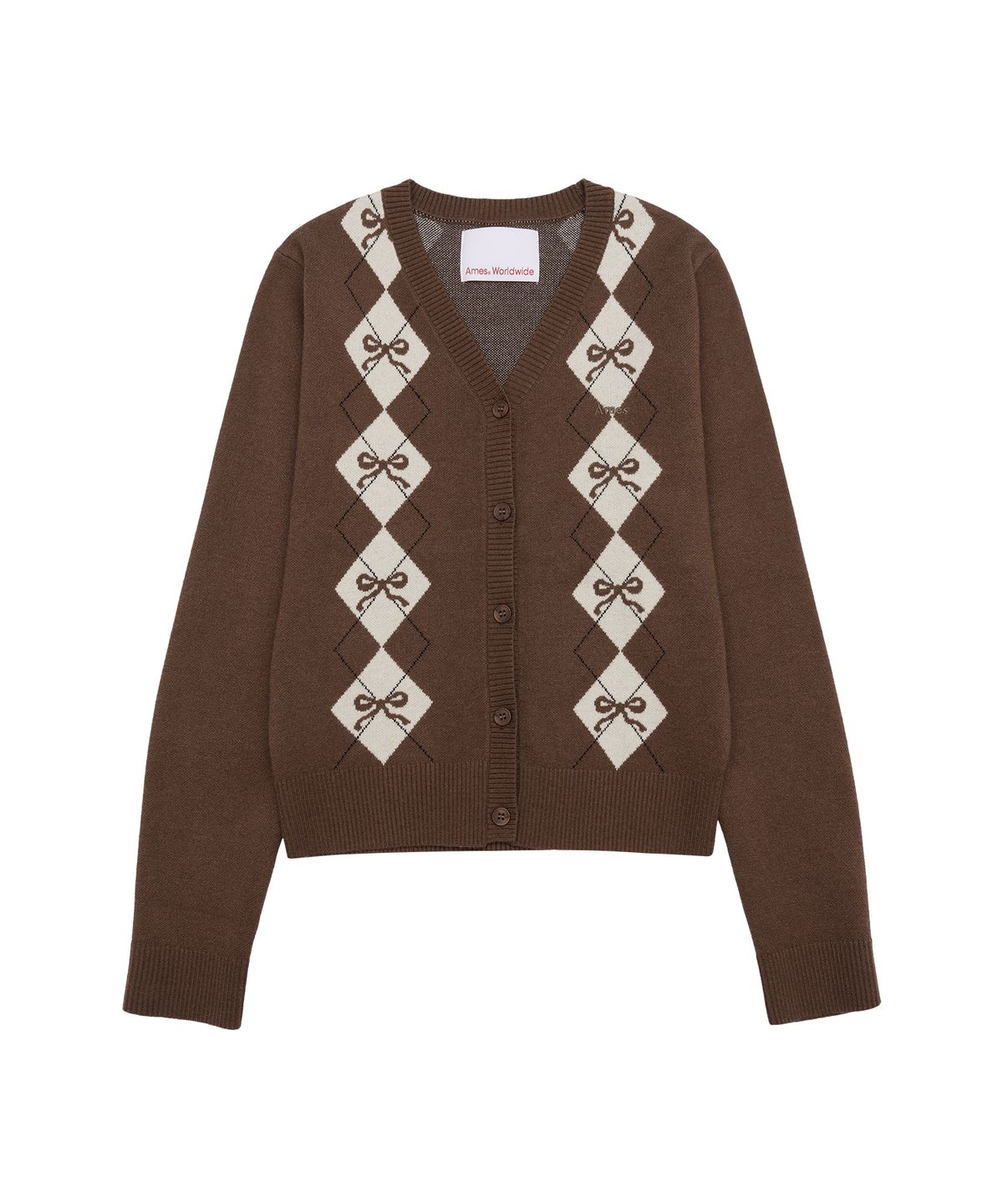 아메스 월드와이드(AMES-WORLDWIDE) CROP V NECK ARGYLE CARDIGAN BROWN